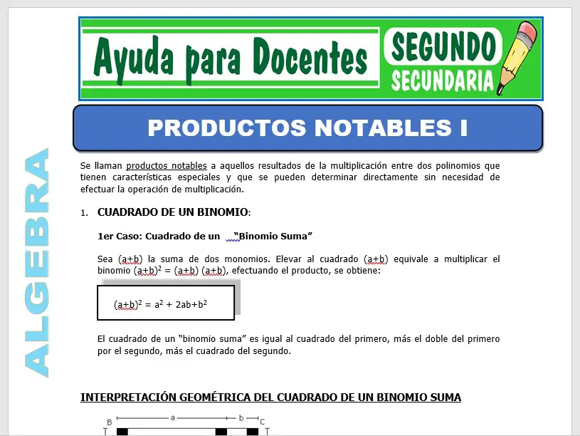 Modelo de la Ficha de Productos Notables I para Segundo de Secundaria