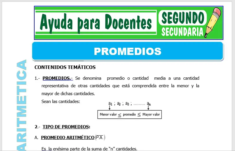 Modelo de la Ficha de Promedios para Segundo de Secundaria