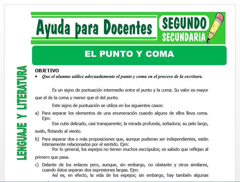 Modelo de la Ficha de Punto y Coma para Segundo de Secundaria