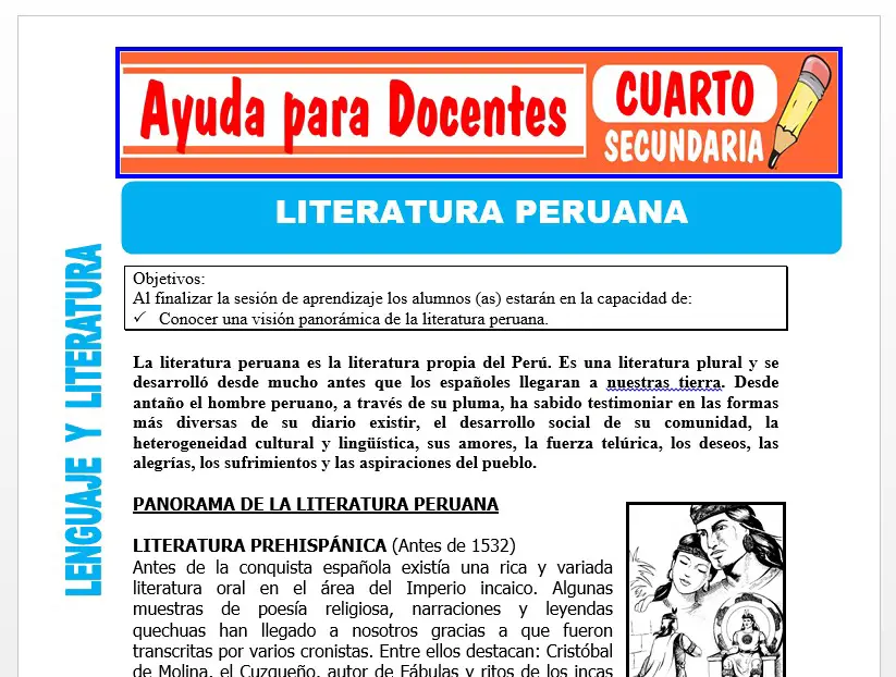Modelo de la Ficha de Que es la Literatura Peruana para Cuarto de Secundaria