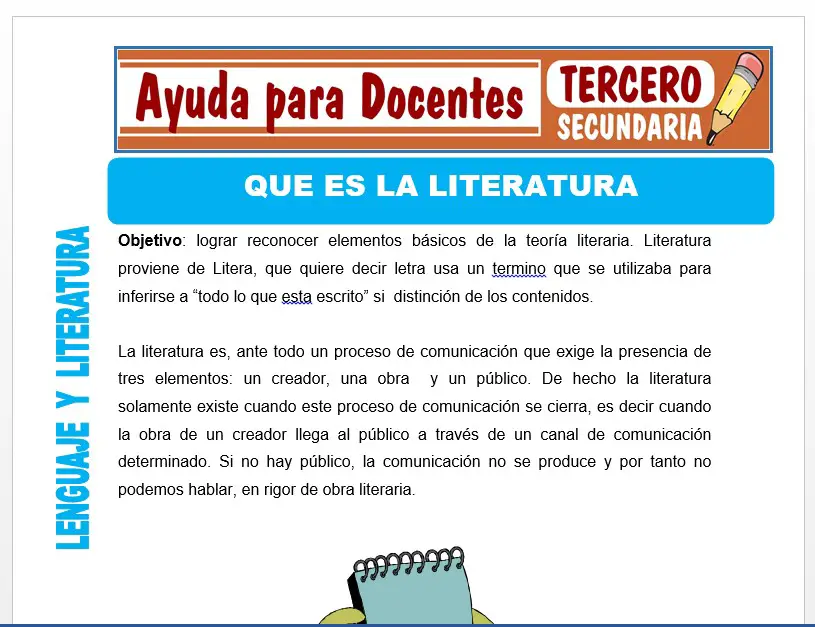 Modelo de la Ficha de Que es la Literatura para Tercero de Secundaria