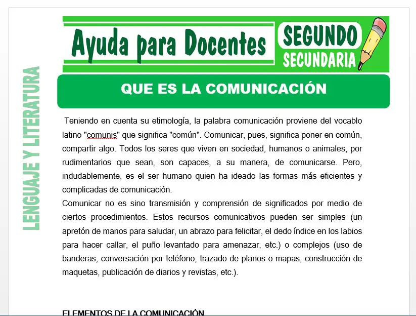 Modelo de la Ficha de Que es la Comunicación para Segundo de Secundaria