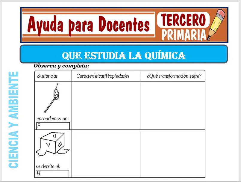 Modelo de la Ficha de Que Estudia la Química para Tercero de Primaria