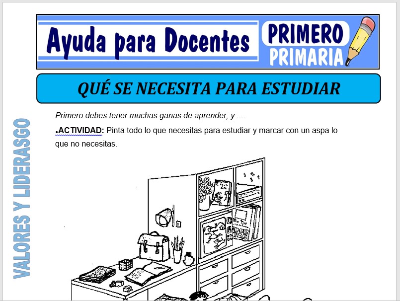 Modelo de la Ficha de Que se Necesita Para Estudiar para Primero de Primaria Modelo de la Ficha de Que se Necesita Para Estudiar para Primero de Primaria