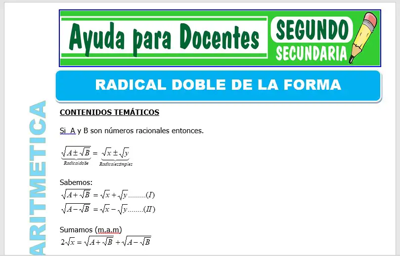 Modelo de la Ficha de Radical Doble de la Forma para Segundo de Secundaria