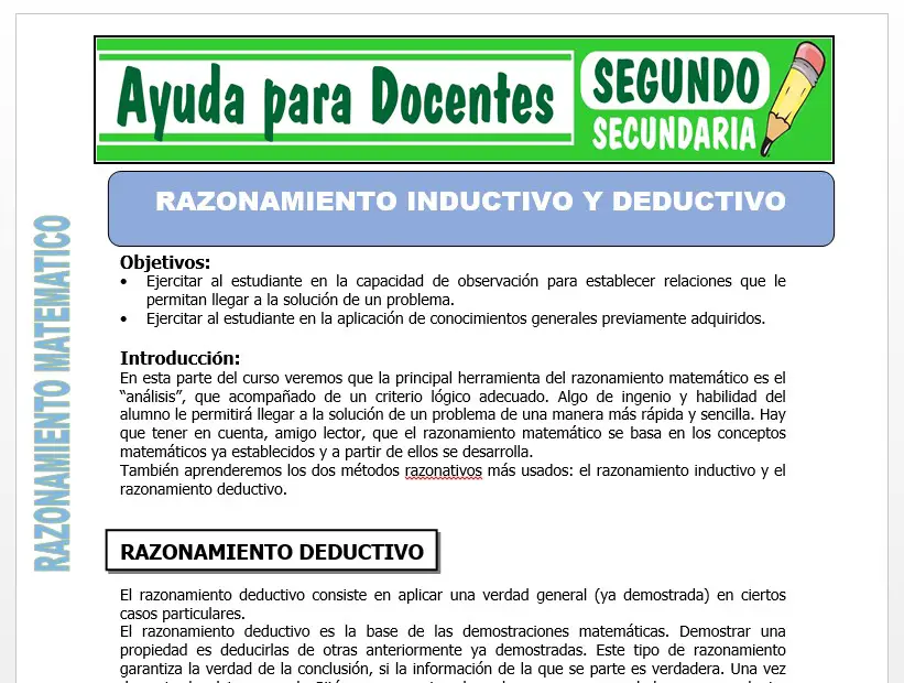 Modelo de la Ficha de Razonamiento Inductivo y Deductivo para Segundo de Secundaria