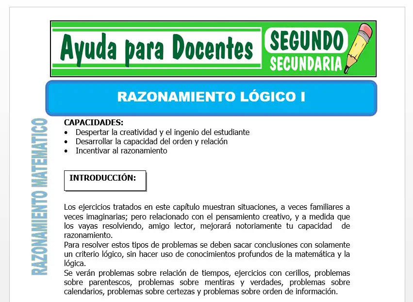 Modelo de la Ficha de Razonamiento Lógico I para Segundo de Secundaria