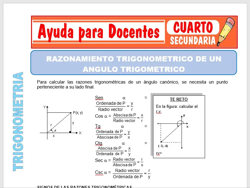 Modelo de la Ficha de Razonamiento Trigonométrico para Cuarto de Secundaria Modelo de la Ficha de Razonamiento Trigonométrico para Cuarto de Secundaria
