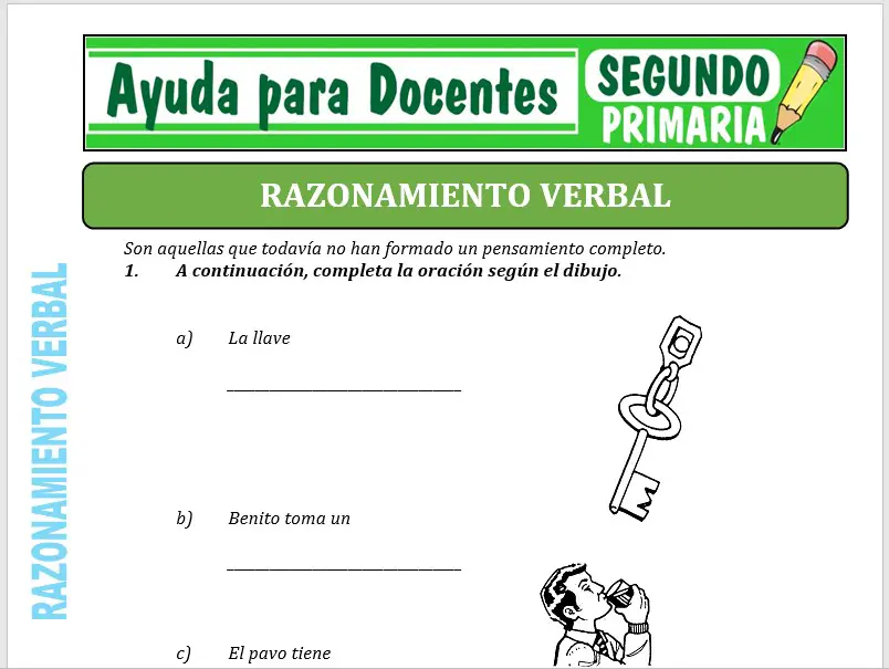 Modelo de la Ficha de Razonamiento Verbal para Segundo de Primaria Modelo de la Ficha de Razonamiento Verbal para Segundo de Primaria