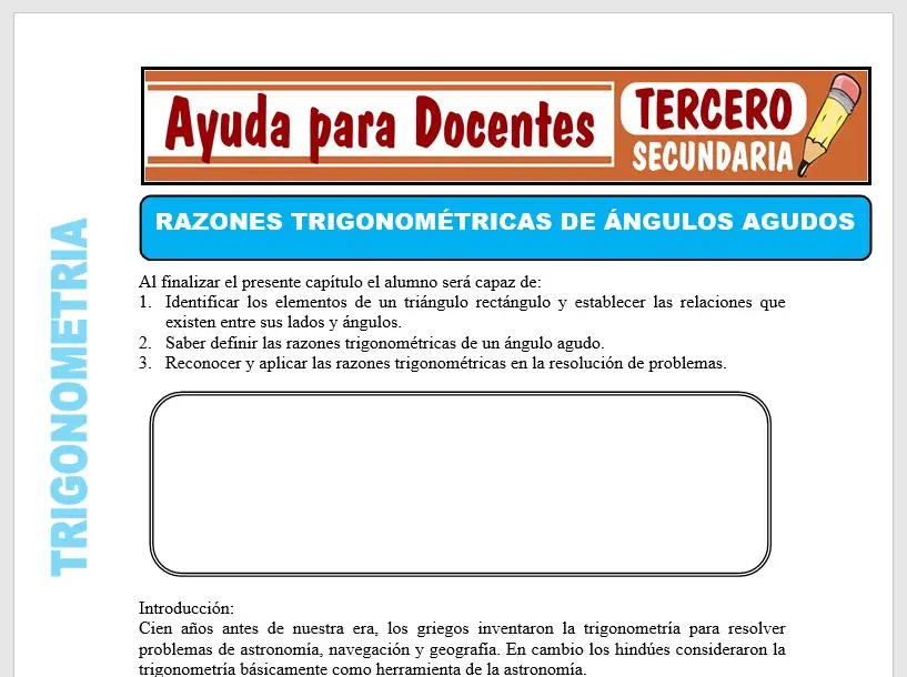 Modelo de la Ficha de Regiones Trigonométricas de Ángulos Agudos para Tercero de Secundaria Modelo de la Ficha de Regiones Trigonométricas de Ángulos Agudos para Tercero de Secundaria