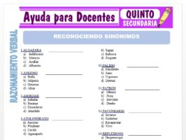 Modelo de la Ficha de Reconociendo Sinónimos para Quinto de Secundaria