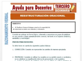 Modelo de la Ficha de Reestructuración Oracional para Tercero de Secundaria
