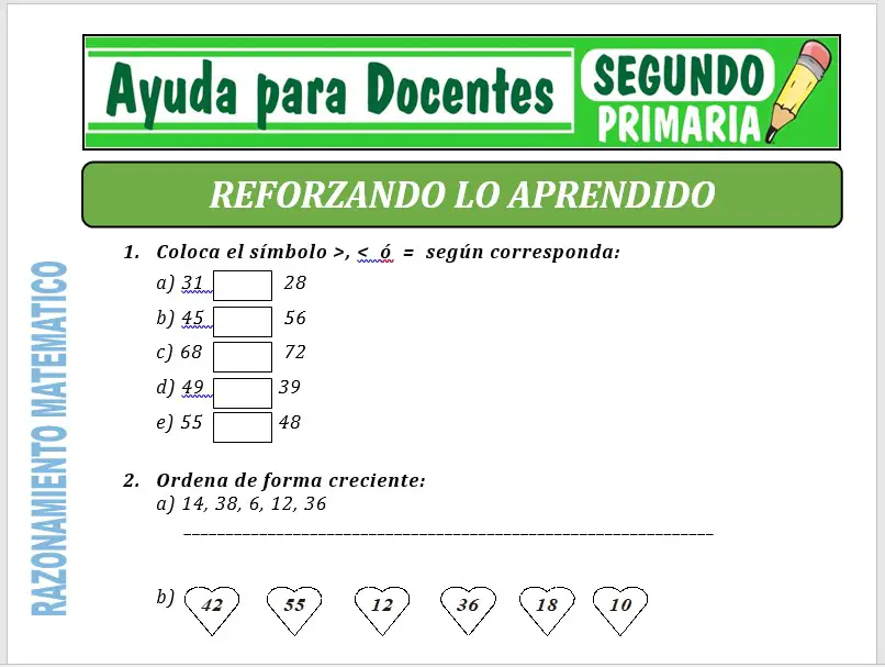 Modelo de la Ficha de Reforzando lo Aprendido para Segundo de Primaria