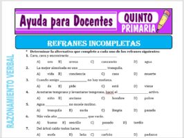 Modelo de la Ficha de Refranes Incompletas para Quinto de Primaria