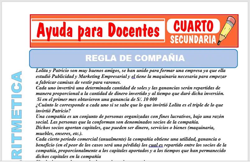 Modelo de la Ficha de Regla de compania para Cuarto de Secundaria