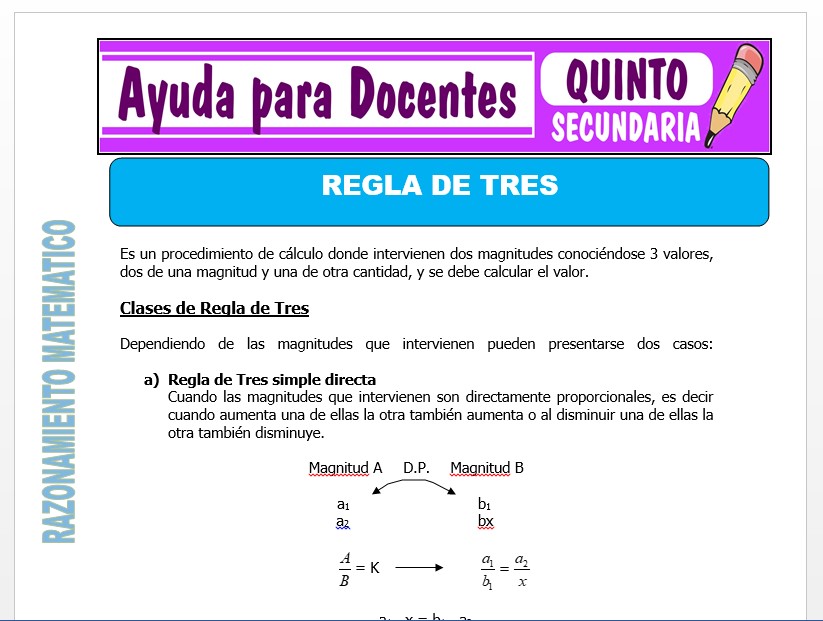 Modelo de la Ficha de Regla de Tres para Quinto de Secundaria Modelo de la Ficha de Regla de Tres para Quinto de Secundaria