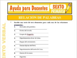 Modelo de la Ficha de Relación de Palabras para Sexto de Primaria