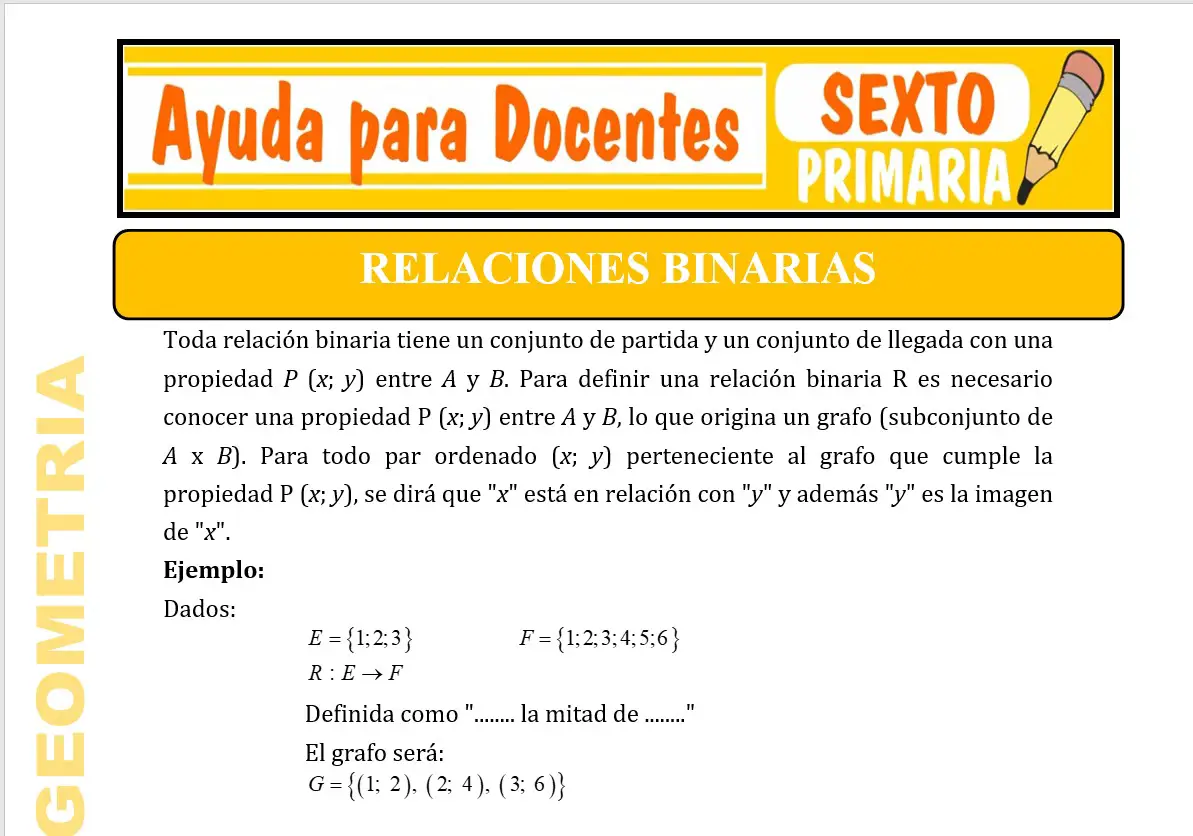 Modelo de la Ficha de Relaciones Binarias para Sexto de Primaria