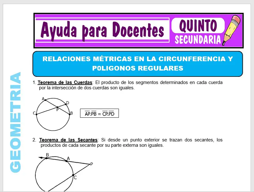 Modelo de la Ficha de Relaciones Métricas de Circunferencia para Quinto de Secundaria