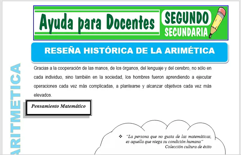 Modelo de la Ficha de Reseña Histórica de la Aritmética para Segundo de Secundaria