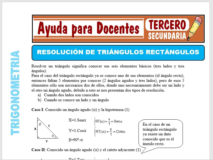 Modelo de la Ficha de Resolución de Triángulos Rectángulos para Tercero de Secundaria Modelo de la Ficha de Resolución de Triángulos Rectángulos para Tercero de Secundaria