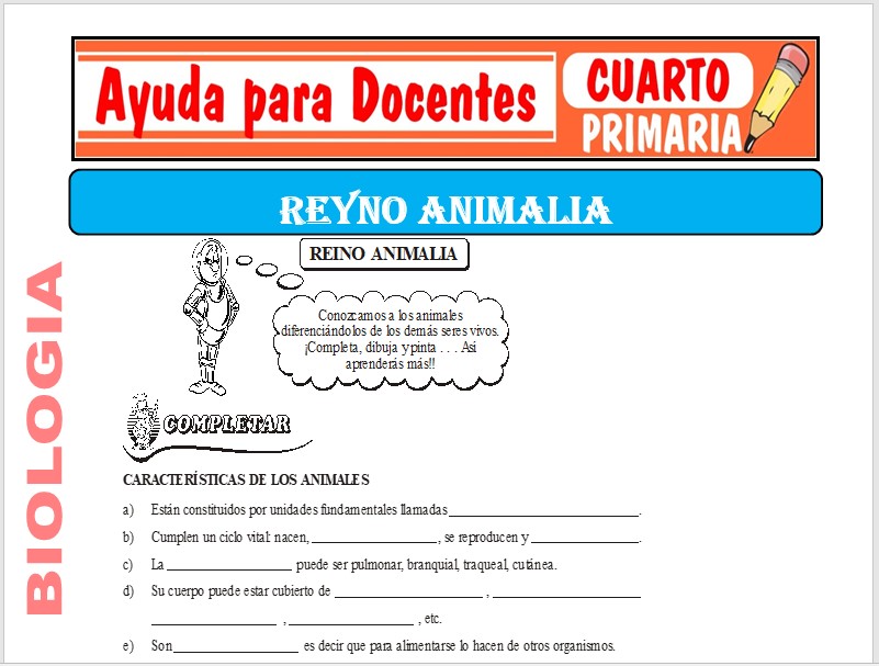 Modelo de la Ficha de Reino Animalia para Cuarto de Primaria Modelo de la Ficha de Reino Animalia para Cuarto de Primaria