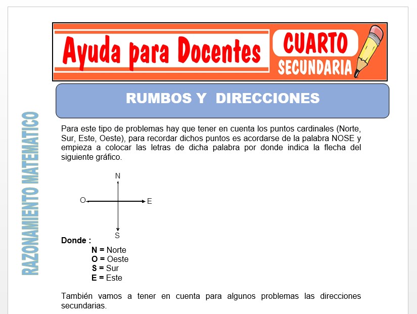 Modelo de la Ficha de Rumbos y Direcciones para Cuarto de Secundaria