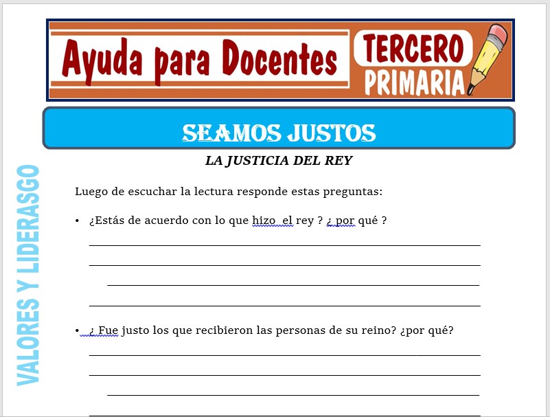 Modelo de la Ficha de Seamos Justos para Tercero de Primaria