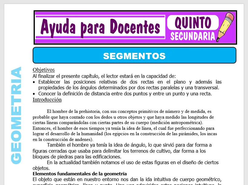 Modelo de la Ficha de Segmentos para Quinto de Secundaria