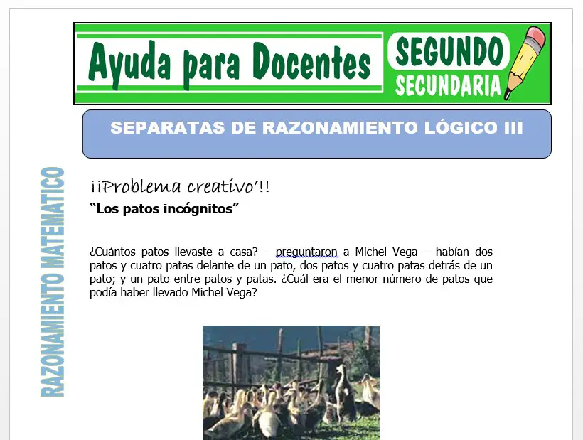 Modelo de la Ficha de Separatas de Razonamiento Lógico III para Segundo de Secundaria