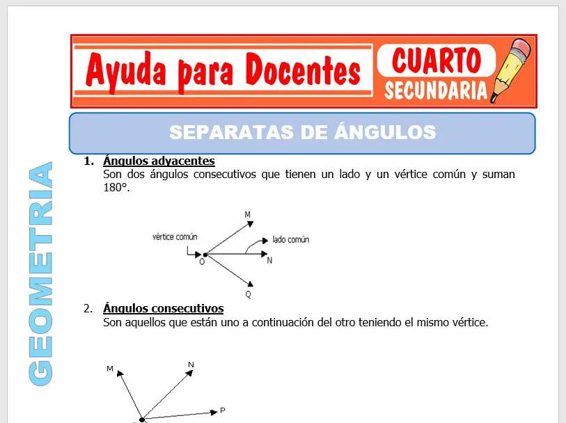 Modelo de la Ficha de Separatas de Ángulos I para Cuarto de Secundaria