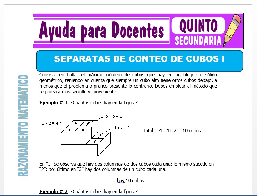 Modelo de la Ficha de Separatas de Conteo de Cubos I para Quinto de Secundaria Modelo de la Ficha de Separatas de Conteo de Cubos I para Quinto de Secundaria