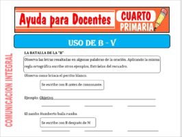 Modelo de la Ficha de Uso de la “B” y “V” para Cuarto de Primaria