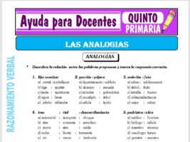 Modelo de la Ficha de Separatas de las Analogías para Quinto de Primaria