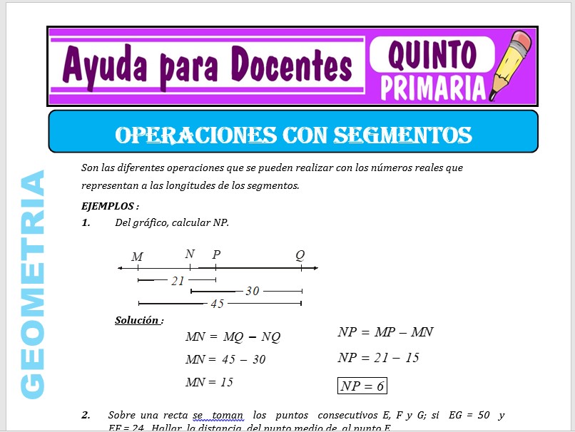 Modelo de la Ficha de Separatas de Operaciones con Segmentos para Quinto de Primaria Modelo de la Ficha de Separatas de Operaciones con Segmentos para Quinto de Primaria