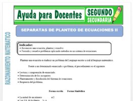 Modelo de la Ficha de Separatas de Planteo de Ecuaciones II para Segundo de Secundaria