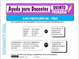 Modelo de la Ficha de Separatas de Prefijos “BI” y “PRO” para Quinto de Primaria