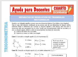 Modelo de la Ficha de Separatas de Resolución de Triángulos Rectángulos para Cuarto de Secundaria