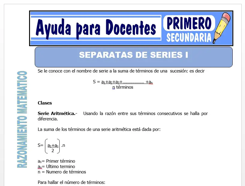 Modelo de la Ficha de Separatas de Series I para Primero de Secundaria Modelo de la Ficha de Separatas de Series I para Primero de Secundaria