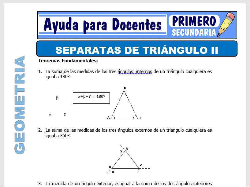 Modelo de la Ficha de Separatas de Triángulo II para Primero de Secundaria