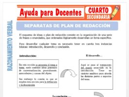 Modelo de la Ficha de Separatas de él Plan de Redacción para Cuarto de Secundaria