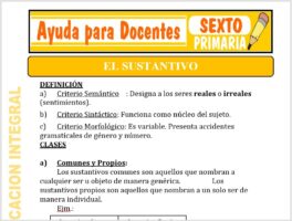 Modelo de la Ficha de Separatas del Sustantivo para Sexto de Primaria