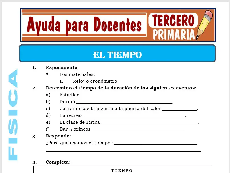Modelo de la Ficha de Separatas de el Tiempo para Tercero de Primaria