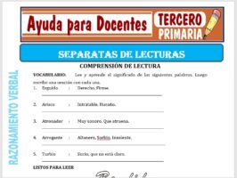 Modelo de la Ficha de Separatas de la Lectura para Tercero de Primaria