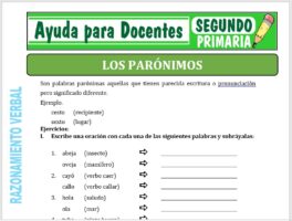 Modelo de la Ficha de Serie de los Parónimos para Segundo de Primaria