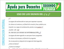 Modelo de la Ficha de Signos de Exclamación e Interrogación para Segundo de Primaria