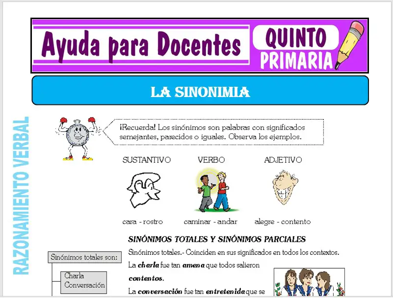 Modelo de la Ficha de La Sinonimia para Quinto de Primaria