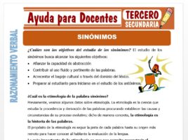 Modelo de la Ficha de Sinónimos para Tercero de Secundaria