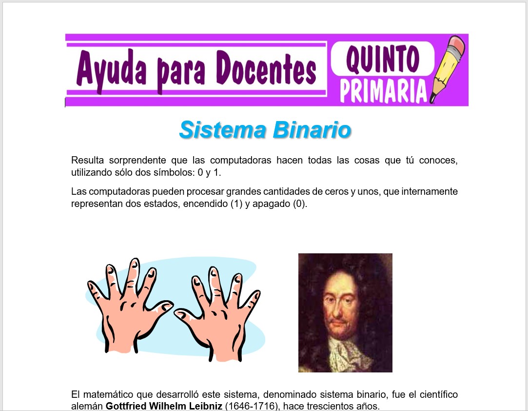 Modelo de la Ficha de Sistema Binario para Quinto de Primaria