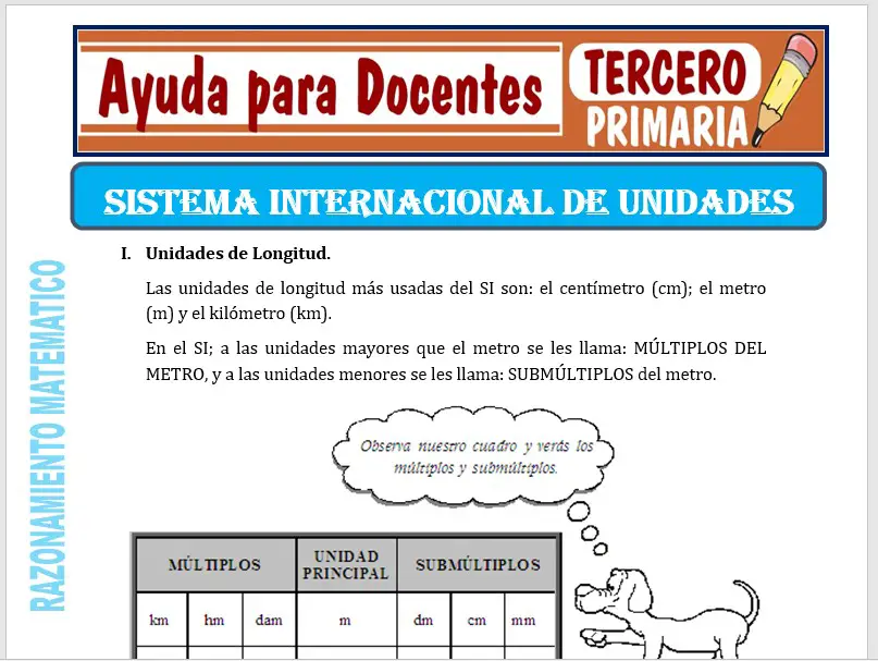 Modelo de la Ficha de Sistema internacional de Unidades para Tercero de Primaria